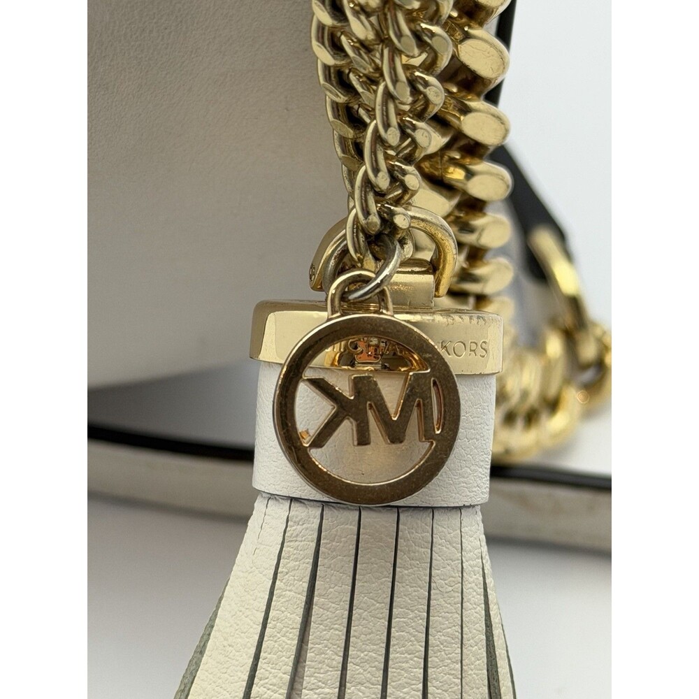 Michael Kors Floral Applique Crossbody Bag White Leather Chain Strap Tassel - Picture 11 of 12